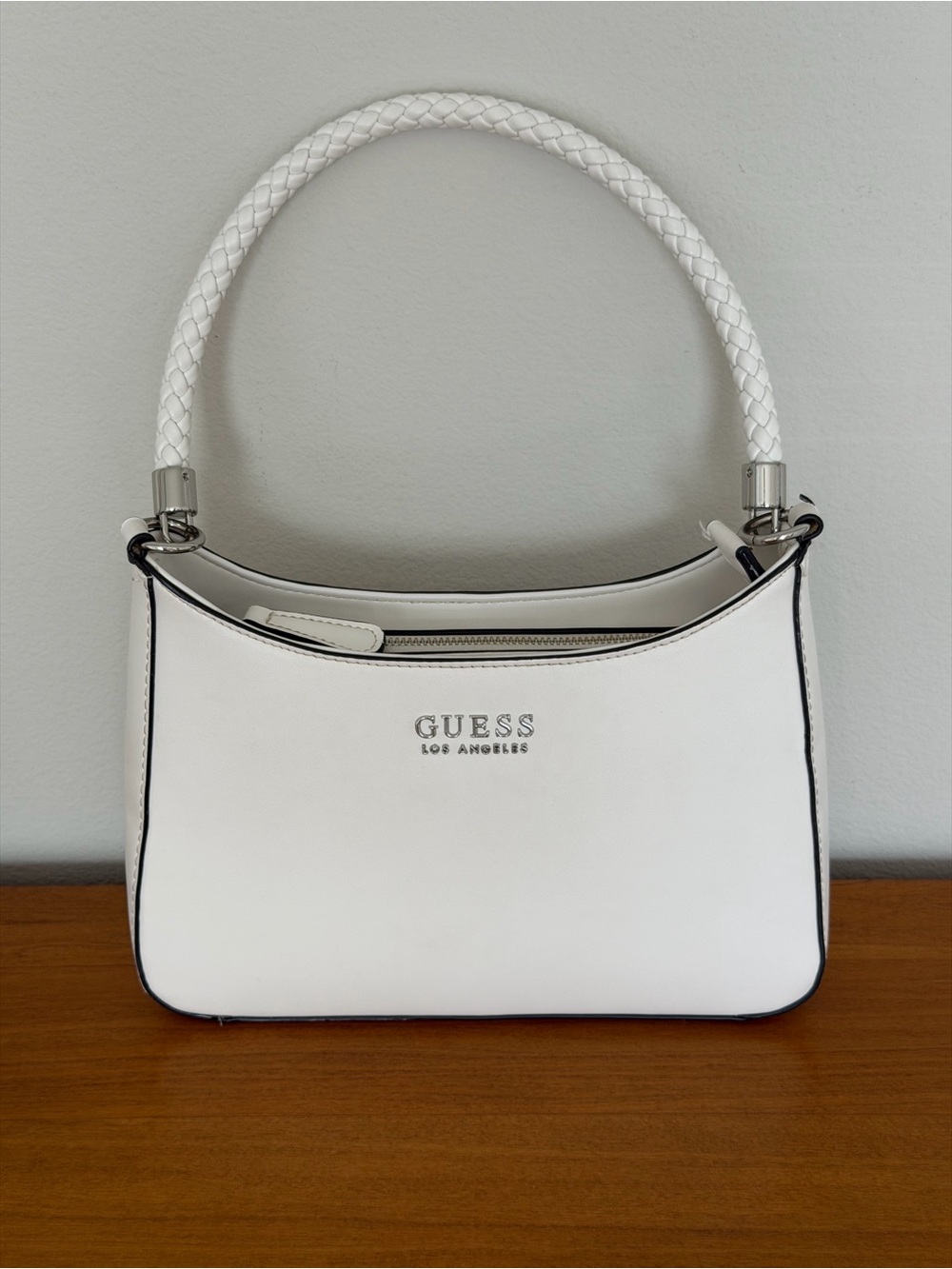 GUESS Los Angeles White Braided-Handle Shoulder Bag